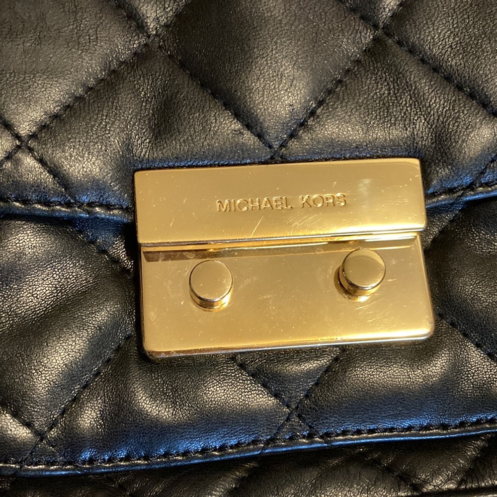 Michael Kors Black Leather Small Quilted Purse Gold Chain Crossbody Sloan Bag - Picture 6 of 15